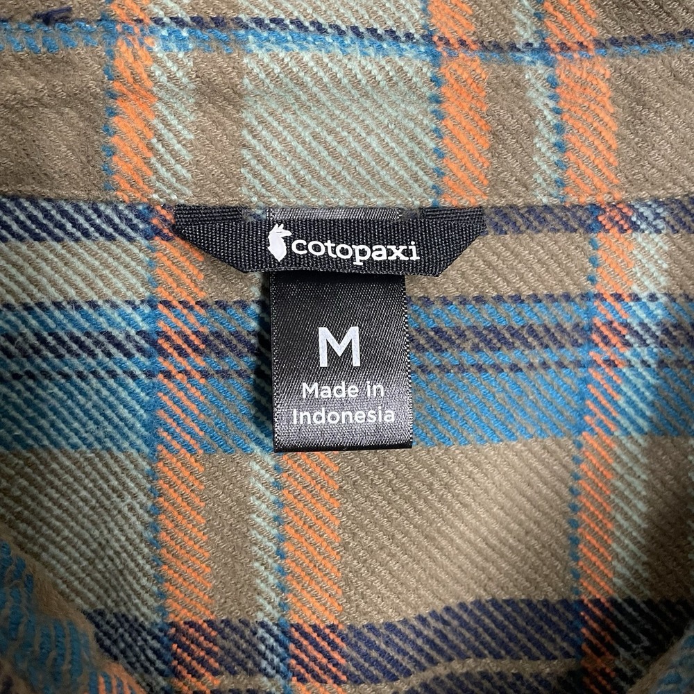 Cotopaxi Flannel Mens M Orange Blue Green Plaid Mero Button Up Organic Cotton - Picture 3 of 7